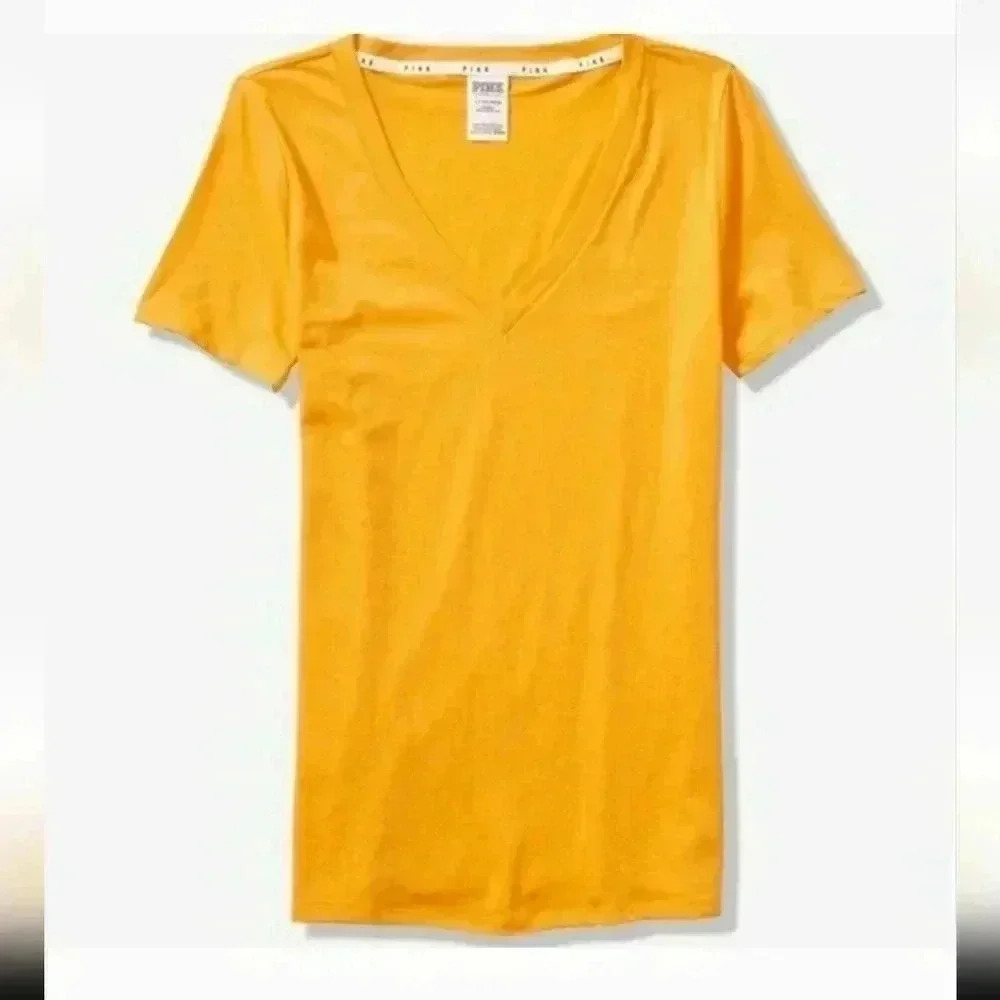 Victoria Secret Pink VNeck Tee XSmall Sunflower Yellow NWT